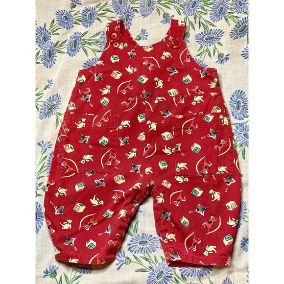 Vintage Gap Romper Overalls 3-5 Month - V Back  Pockets Bubble Jumper Blocks - Picture 1 of 7